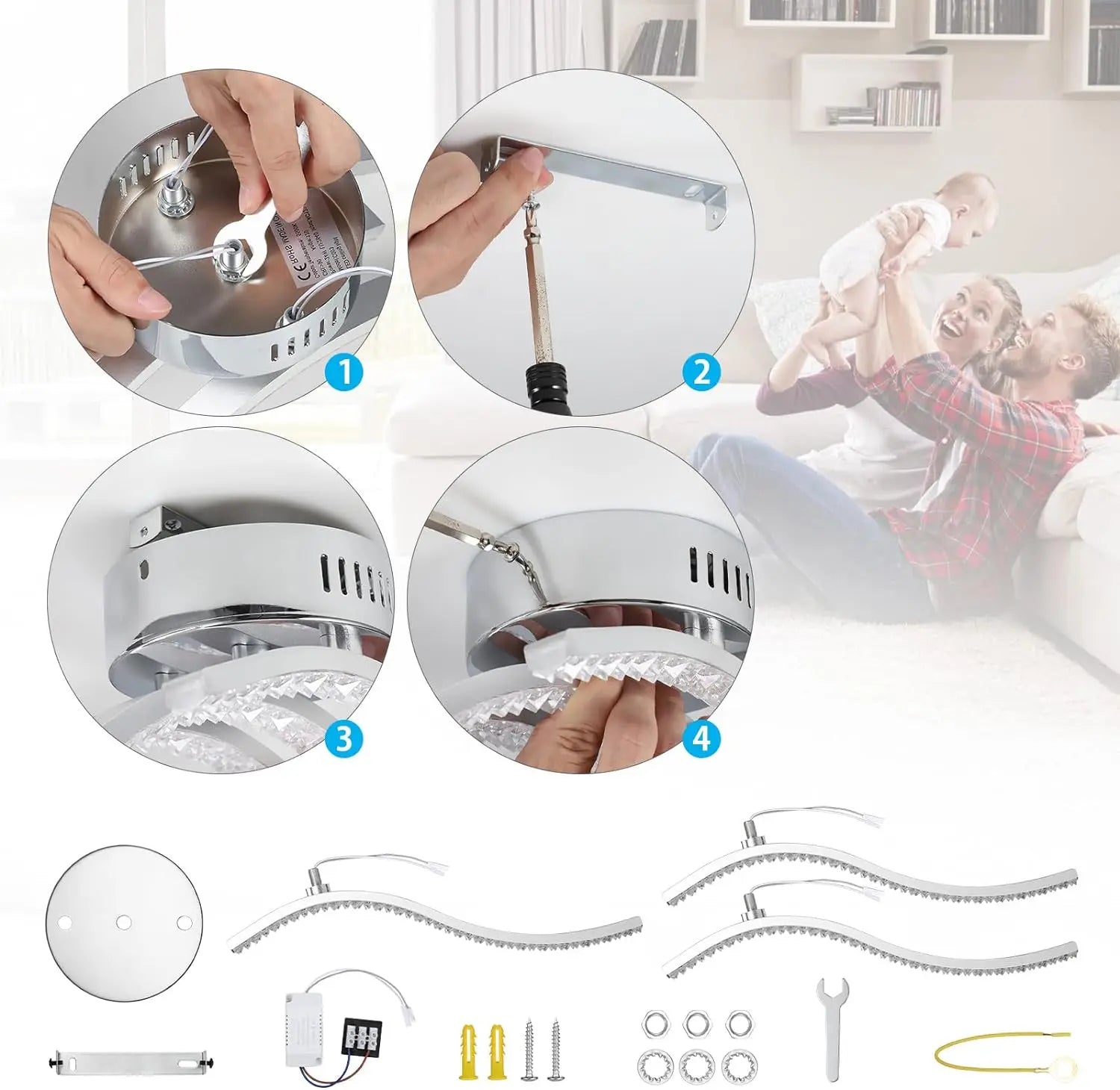 plafonnier led incurvé en métal trois ampoules acrylique éclairage intérieur - vue 6 sur 7