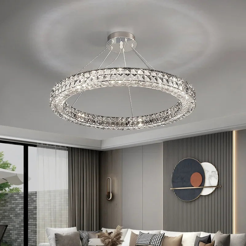lustre en cristal transparent à led pour décoration intérieure moderne - vue 5 sur 17