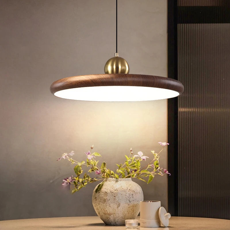 lustre en fer imitation grain de bois luminaires suspendus - vue 4 sur 7