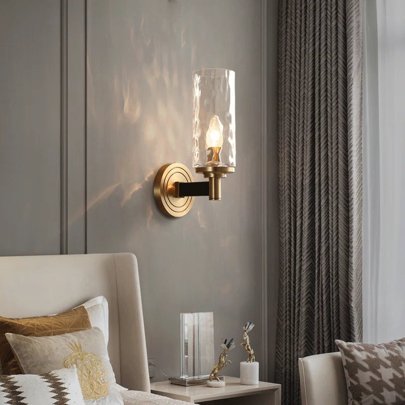 applique murale rétro en cuivre avec verre ondulé décoratif - vue 3 sur 8