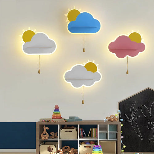 Dekorative LED-Wandleuchte für das Babyzimmer mit Wolken- und Sonnendesign - vue 2 sur 12