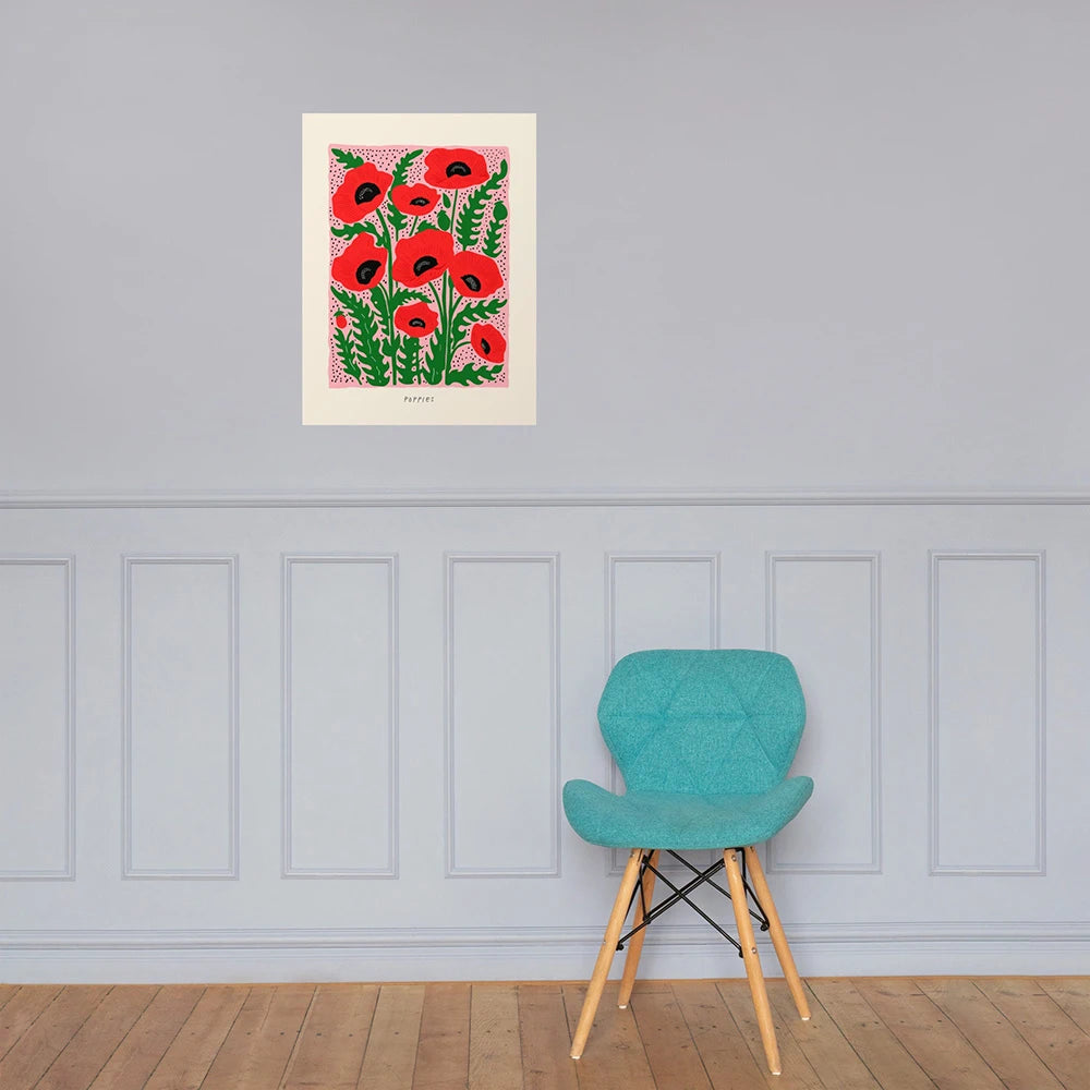 bouquet de fleurs coquelicot art mural abstrait décoration florale - vue 3 sur 7