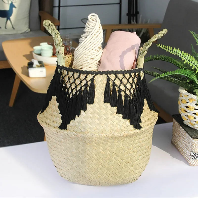 panier de rangement en jonc de mer pour linge jouets fleurs et décoration - vue 4 sur 7