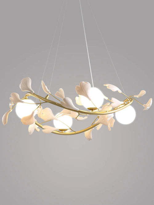 Kronleuchter mit Ginkgoblättern und dekorativer LED-Beleuchtung im modernen Design - vue 7 sur 8