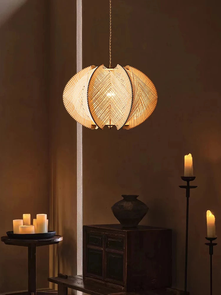 lustre moderne en corde de chanvre japonais pour décoration intérieure - vue 3 sur 9
