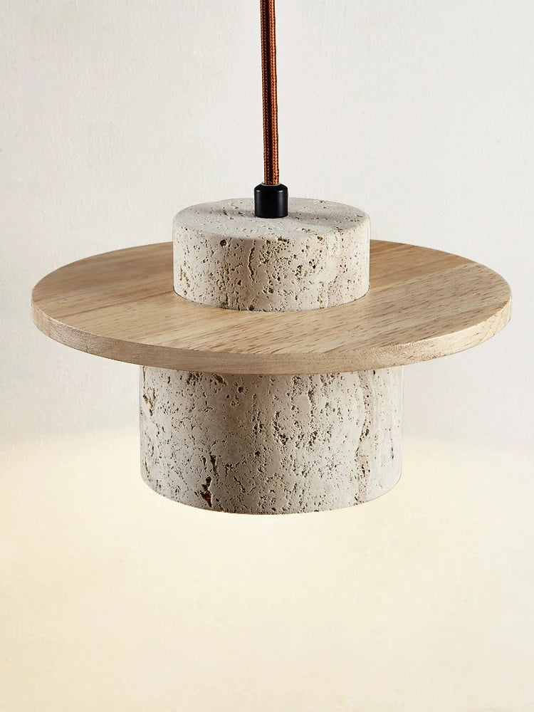 Suspension style japonais led vintage en pierre et bois - vue 5 sur 7