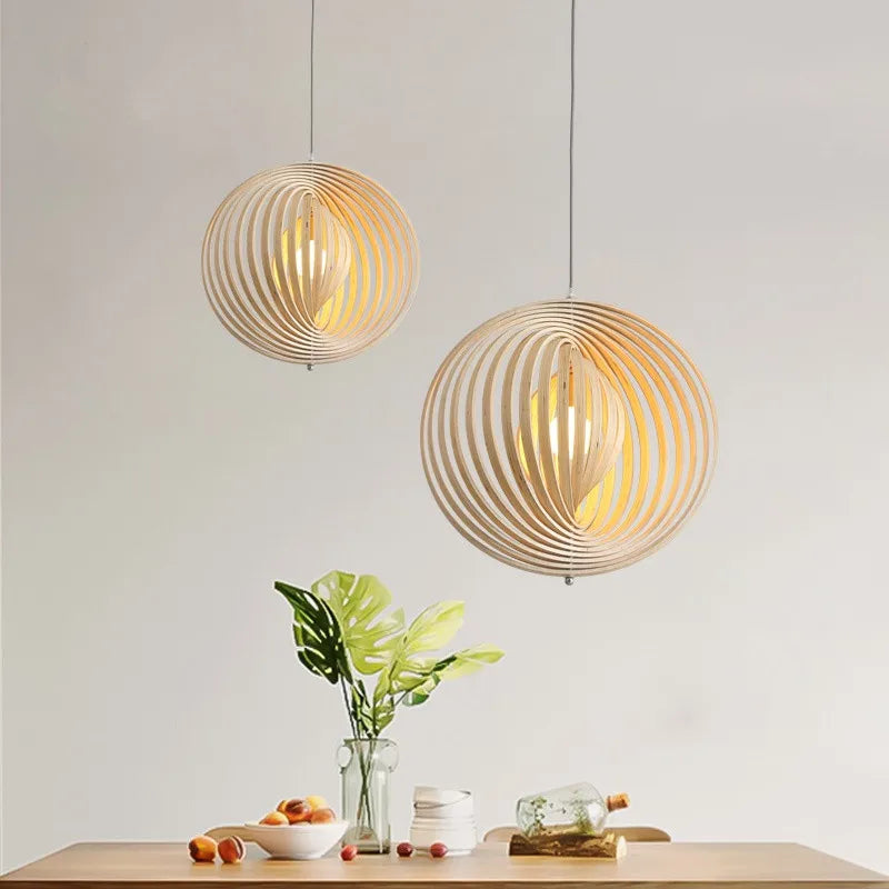 lustre nordique en bois pour bar restaurant cuisine créative éclairage intérieur - vue 3 sur 5