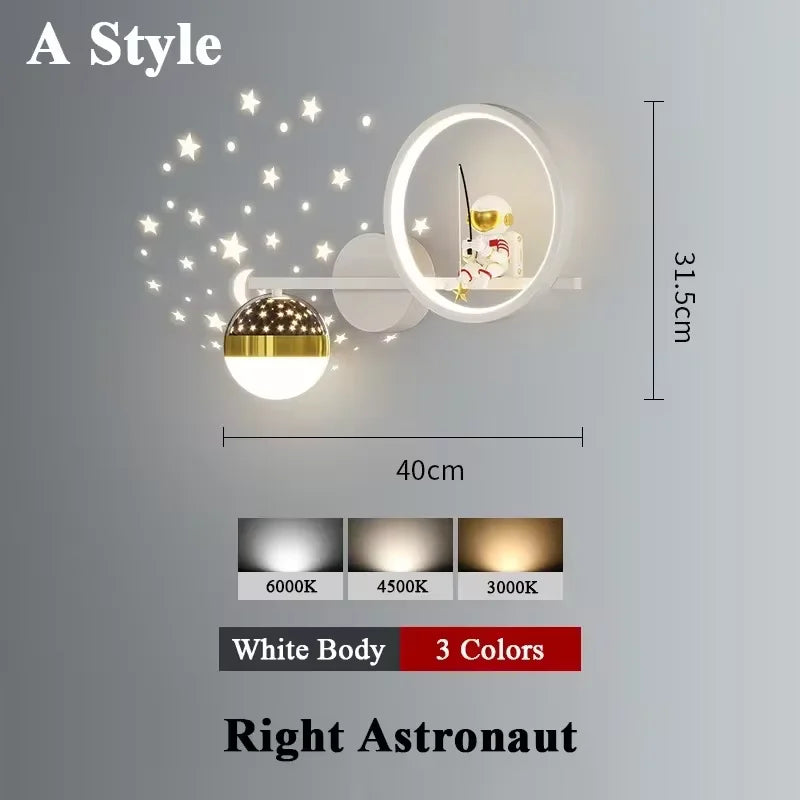 applique murale led créative lune astronaute décoration pour enfant - vue 9 sur 23