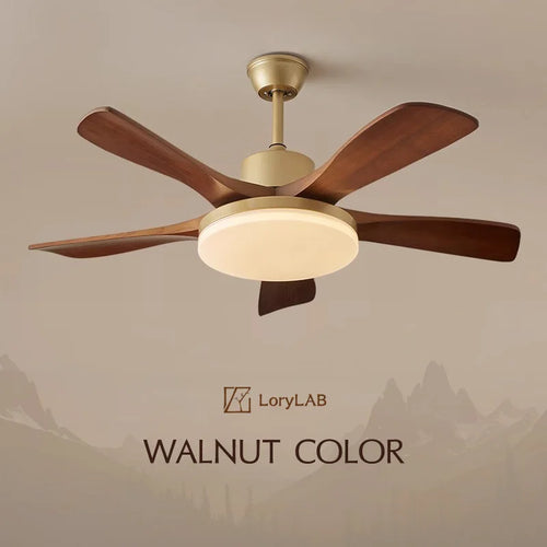Walnut Color Wooden, Simple Vintage Modern Wabi-sabi style, Ceiling Fan light for Bedroom, Living, Dining Room, Study,  Kitchen