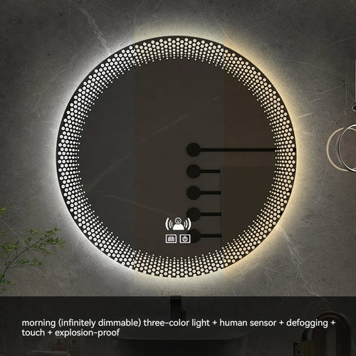 miroir rond à led avec rétroéclairage réglable et antibuée intelligent