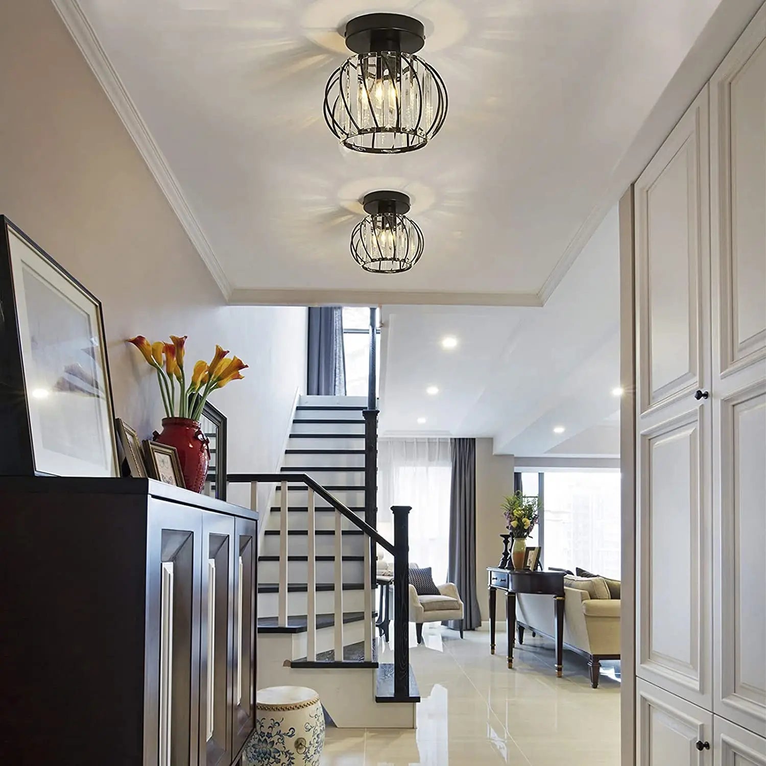 plafonnier cristal moderne led plafond cuisine - vue 3 sur 8