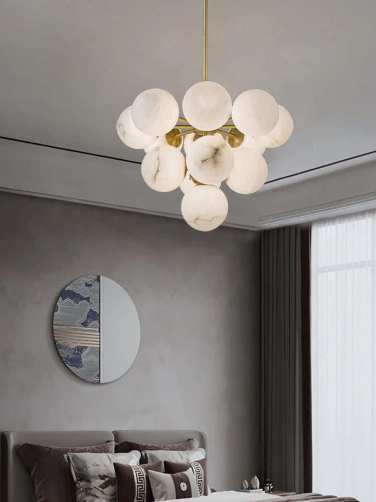 lustre tout en cuivre minimaliste et créatif rond en marbre - vue 5 sur 9