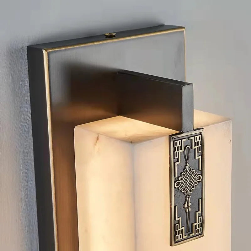 Moderne Wandleuchte aus chinesischem Marmor mit Knoten und LED-Licht - vue 5 sur 11