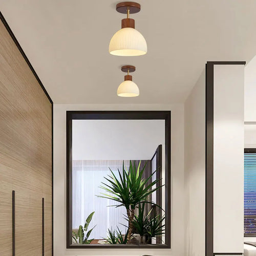 LED-Deckenleuchte Holz Glas für Flur, Korridor, Garderobe, Balkon, nordisches Design - vue 5 sur 9