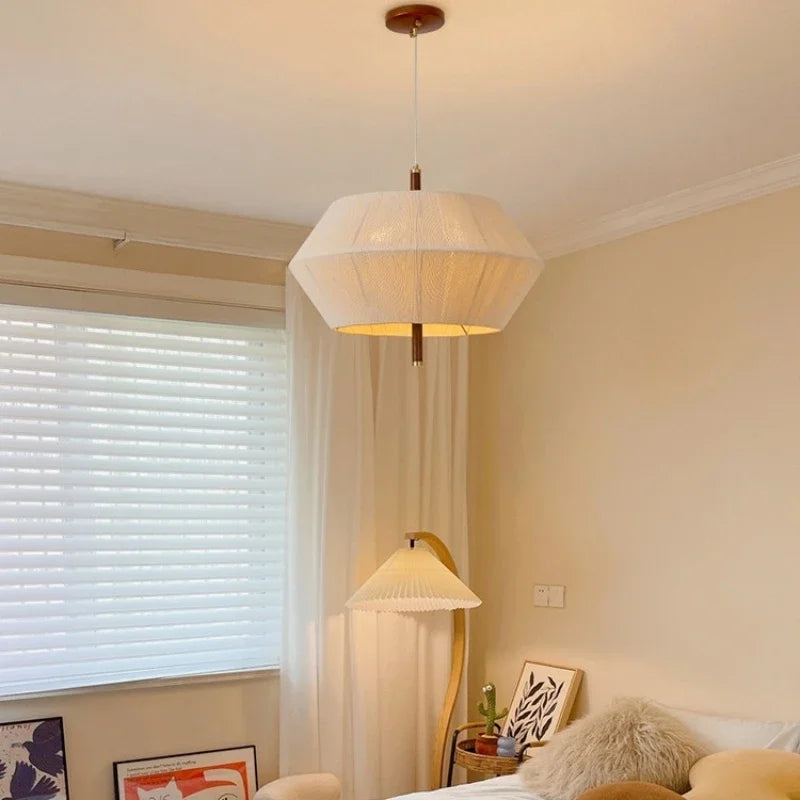 suspension décorative en tissu style japonais éclairage led élégant - vue 3 sur 9