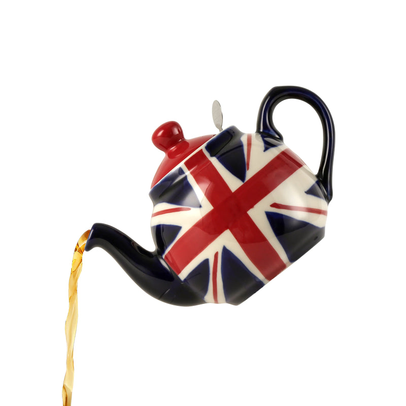 Théière céramique motif drapeau britannique infuseur inox