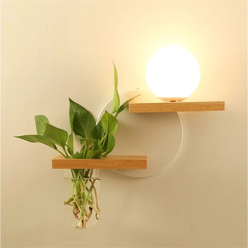 LED-Wandleuchte aus Holz mit nordischem Pflanzengefäß - vue 5 sur 23