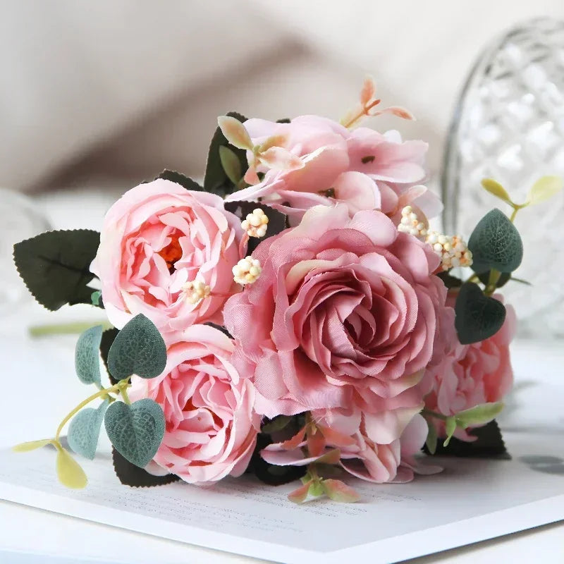 bouquet de pivoines roses en soie pour décoration intérieure