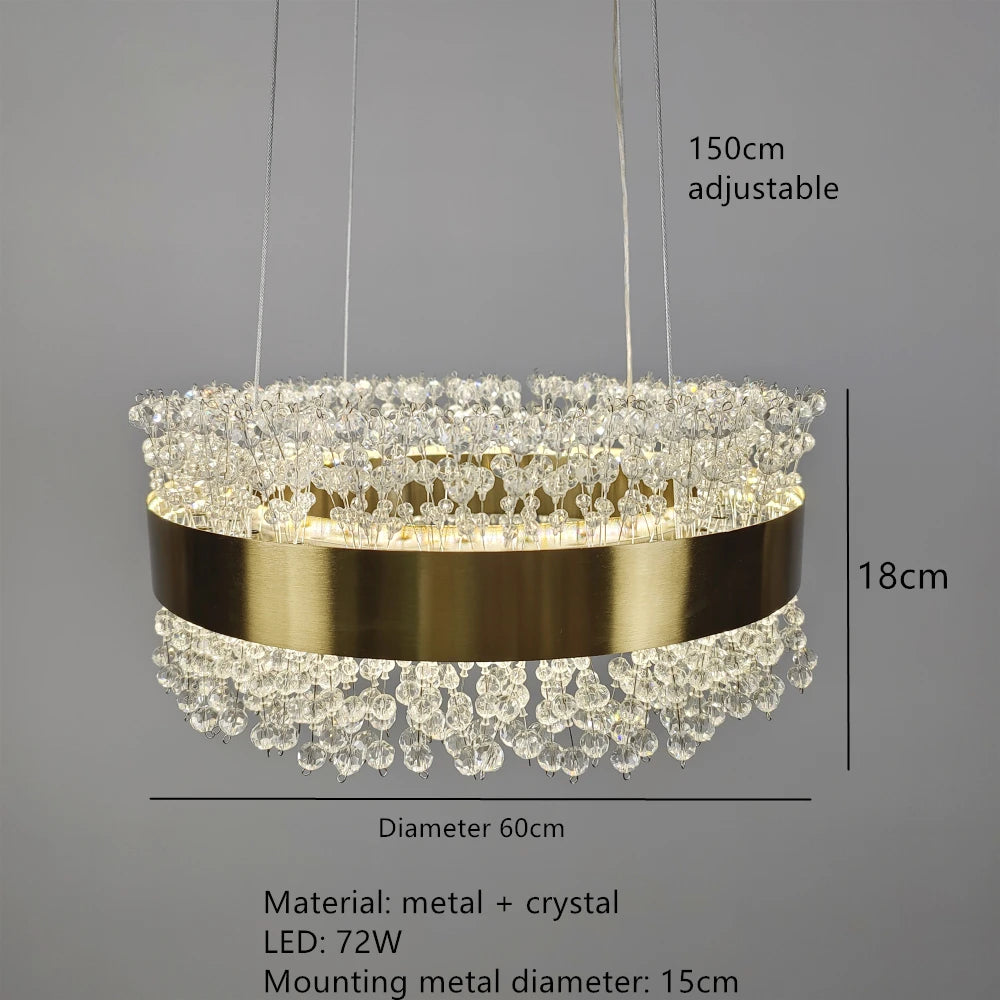Moderner Kristall-Kronleuchter mit verstellbarem Gold-Metall - vue 8 sur 12