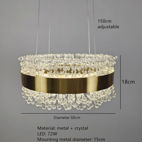 Moderner Kristall-Kronleuchter mit verstellbarem Gold-Metall - vue 9 sur 12