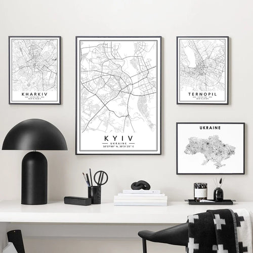 cartes minimalistes des villes d ukraine pour décoration intérieure