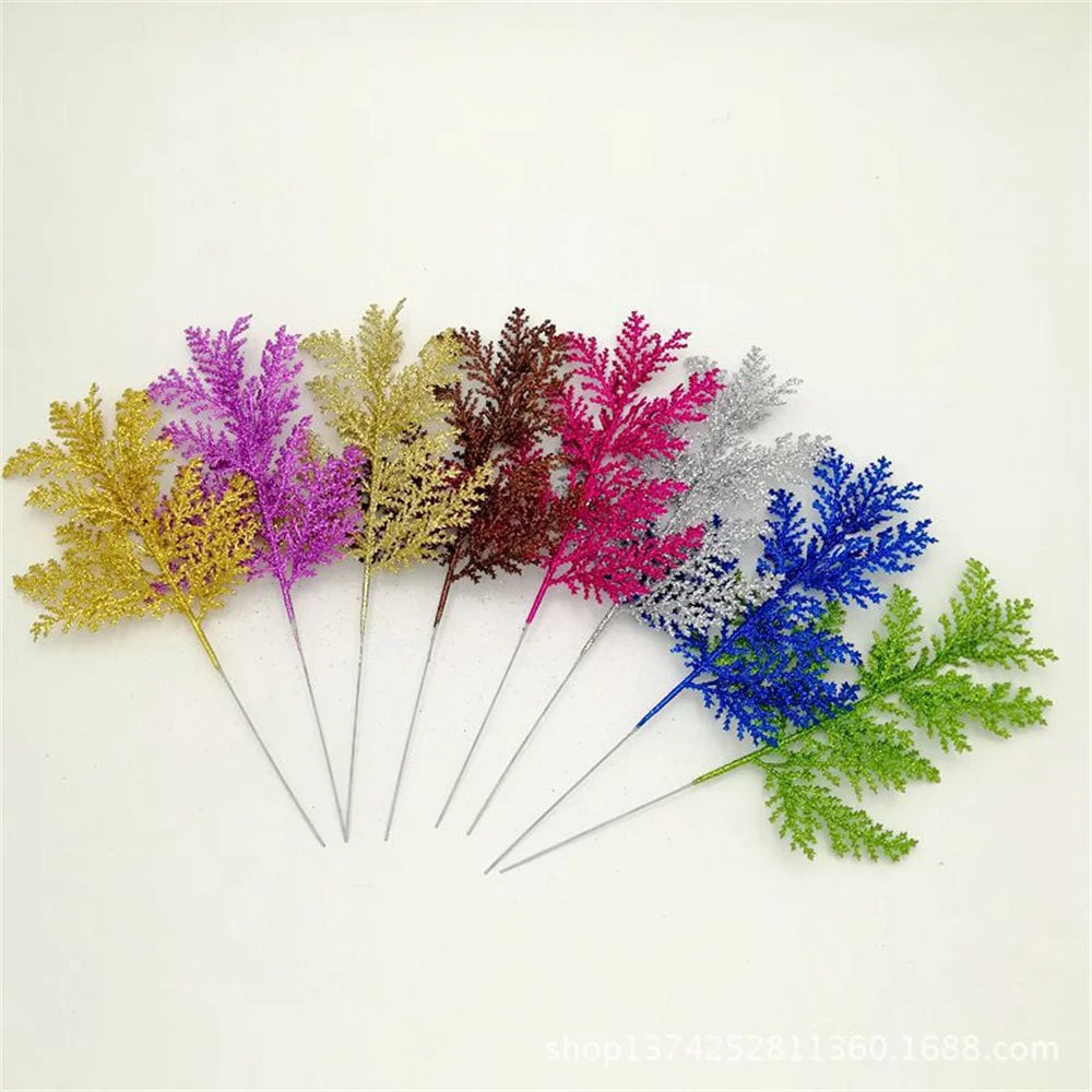 décoration de noël feuilles de pin paillettes pour bricolage couronne arbre - vue 4 sur 17
