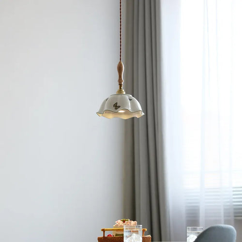Design-Pendelleuchte LED Schmetterling Keramik und Holz - vue 7 sur 30