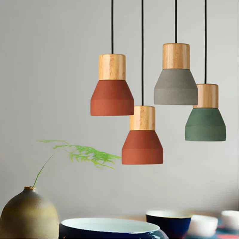 lampe led suspendue style nordique vintage en béton et bois - vue 4 sur 10