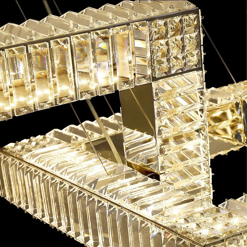 Lustre design cristal doré carré moderne - vue 6 sur 7