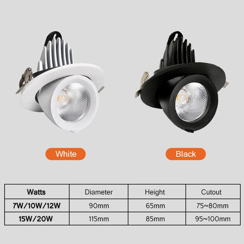 spot LED Downlight Dimmable 360 degrés Angle rotatif plafond encastré 7W 10W 20W AC 110V/220V pour chambre couloir maison - vue 6 sur 6