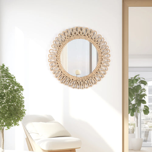 miroir mural circulaire bohème tissé à la main décoratif - vue 3 sur 7