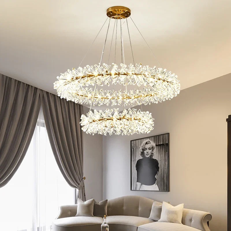 lustre en cristal moderne avec anneaux suspendus led de luxe - vue 3 sur 16