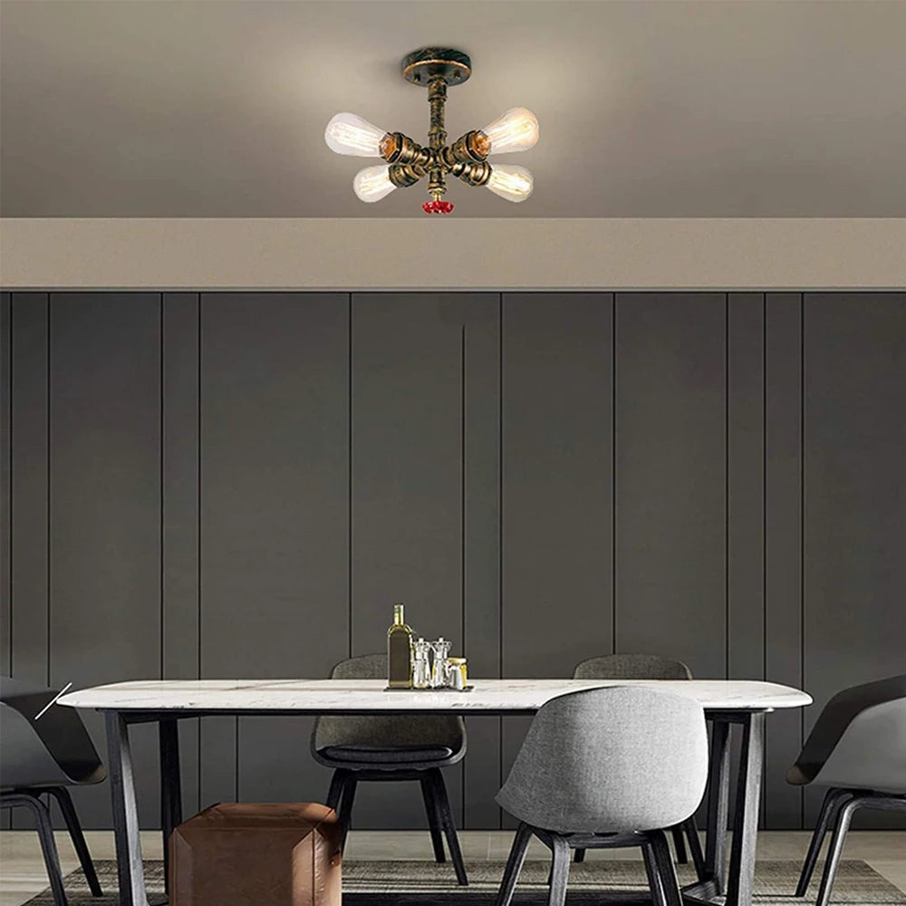 plafonnier industriel rétro à 4 lumières en tuyau d'eau décoratif - vue 5 sur 11