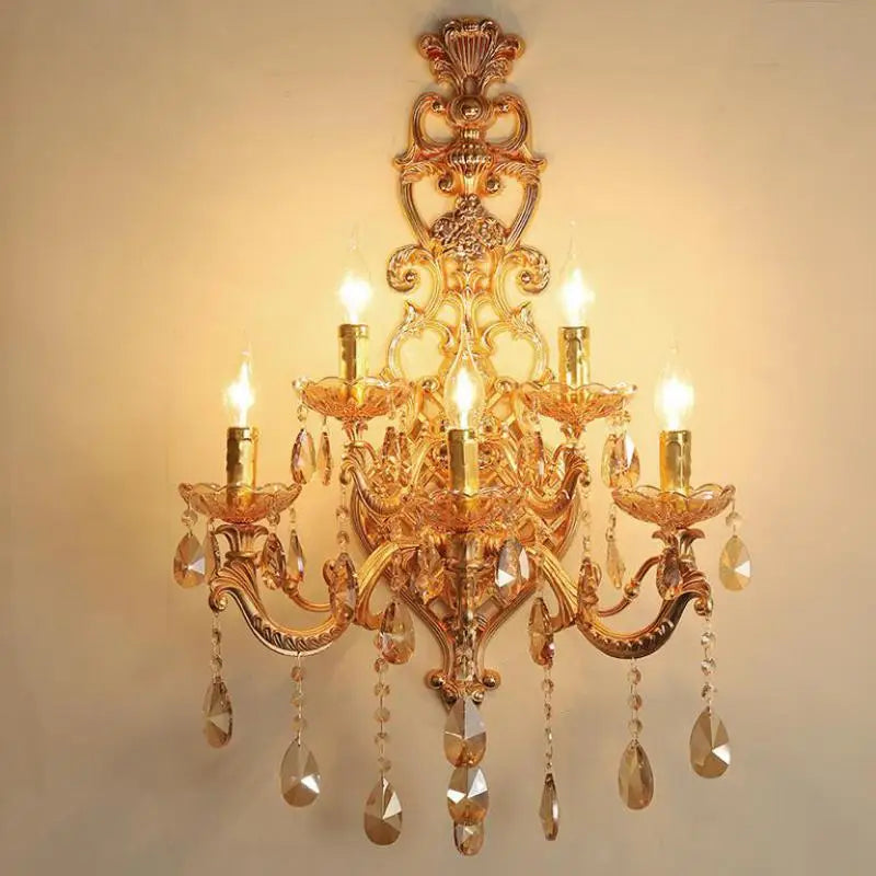 applique murale en cristal doré à cinq têtes pour intérieur élégant - vue 2 sur 8