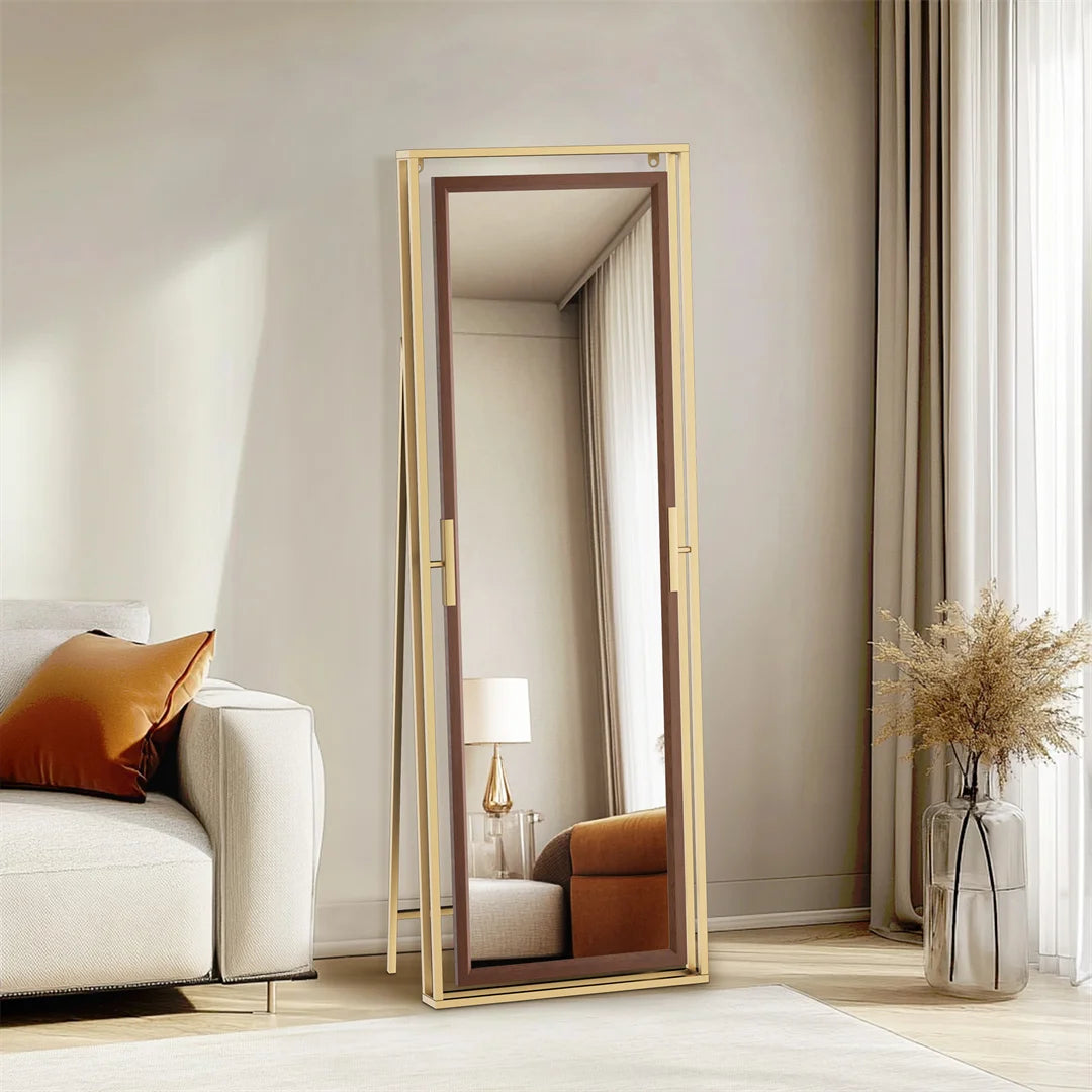 miroir sur pied décoratif avec cadre en métal doré - vue 7 sur 7