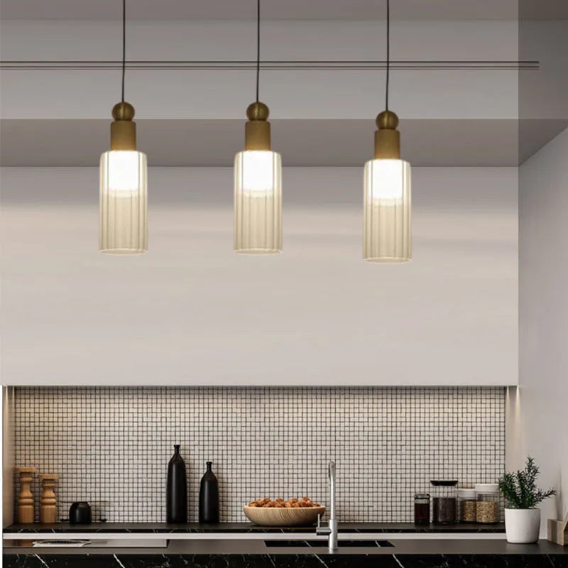 suspension moderne en verre et cuivre avec cordons interchangeables - vue 2 sur 8