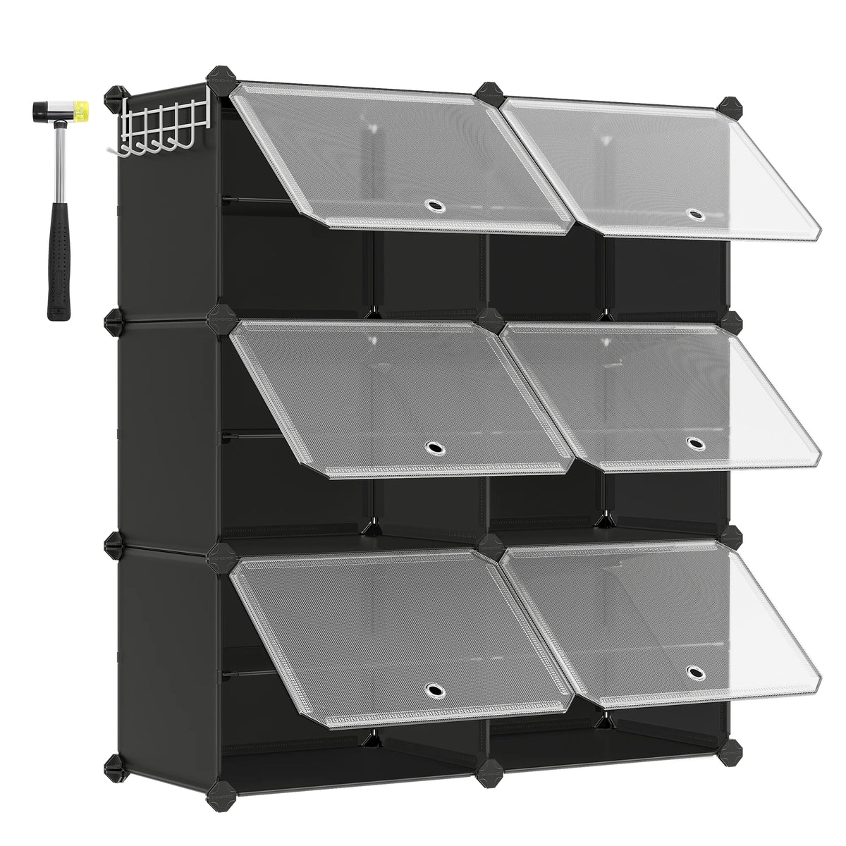 SONGMICS Étagère à Chaussures 6 Compartiments, Étagère de Rangement Modulable, Compartiment de 30 x 40 x 30 cm, avec Porte