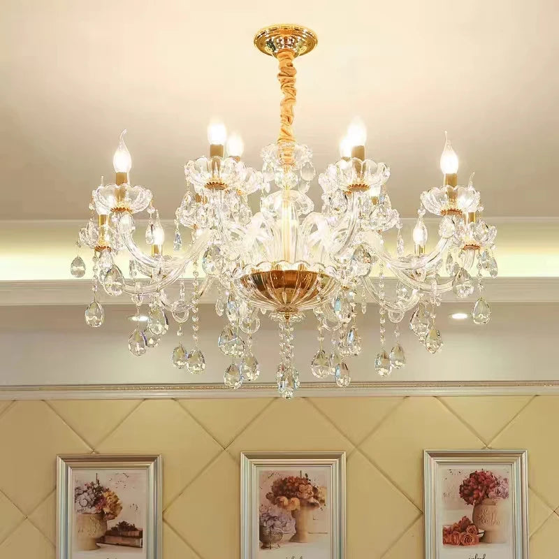 Lustre en cristal transparent européen pour un éclairage luxueux