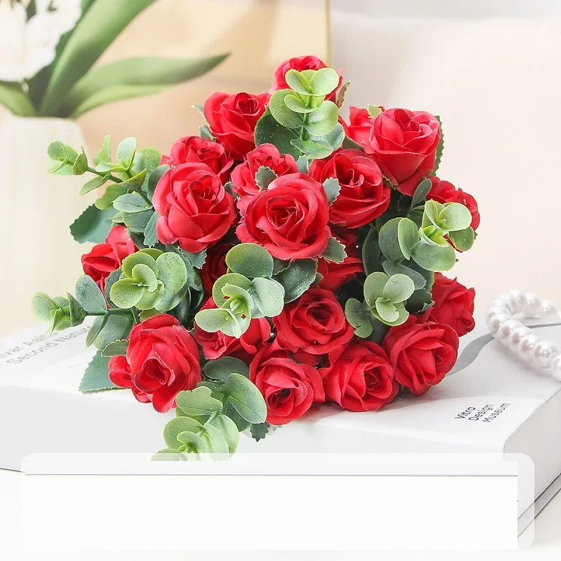 bouquet de roses artificielles eucalyptus décorations florales polyvalentes - vue 2 sur 12