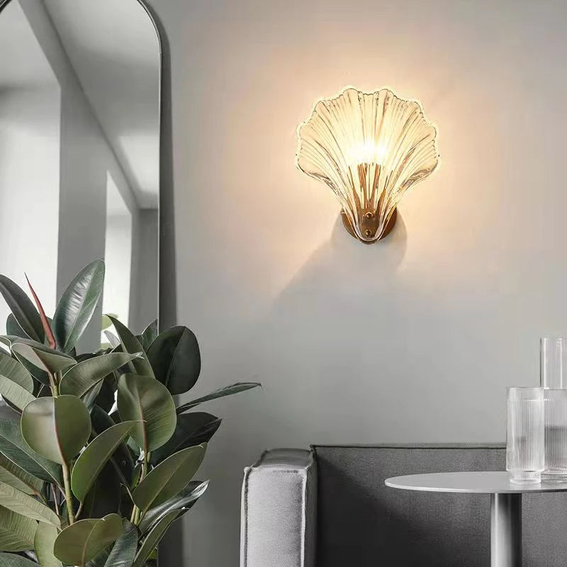 Applique murale moderne en verre de coquille lumière de luxe allée intérieure couloir appliques d'escalier pour chevet salon Applique murale - vue 5 sur 7