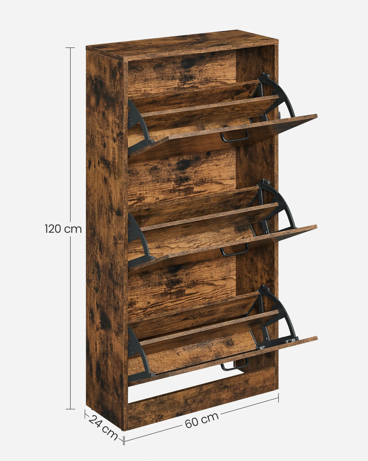 VASAGLE 3-Leaf Shoe Cabinet, 3-Tier Storage Cupboard, Rustic Brown
