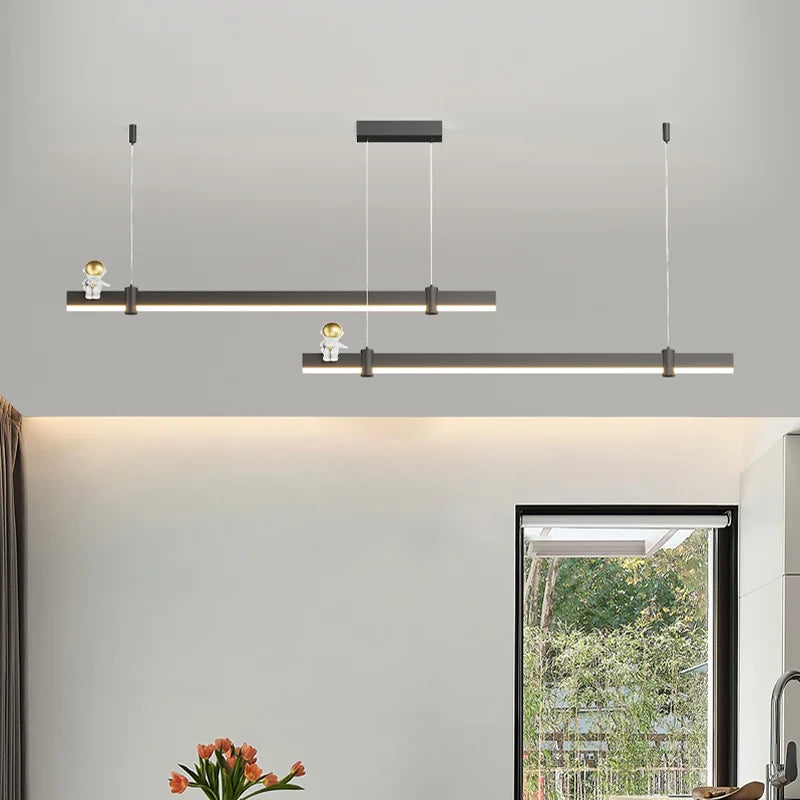 suspension led minimaliste moderne en acier brossé noir - vue 7 sur 12
