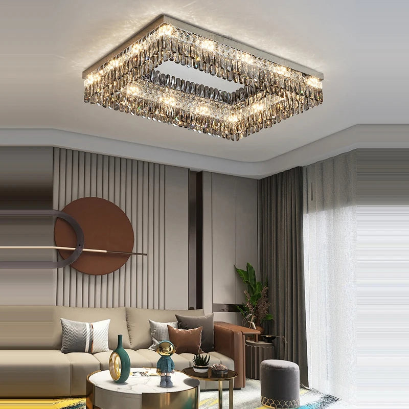 LED-Deckenleuchte quadratisch rechteckig Kristall gold dimmbar - vue 6 sur 18