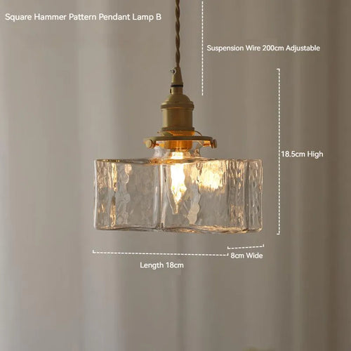 Japanische Vintage-Pendelleuchte aus Glas mit Messing – Rustikale LED-Deckenleuchte für Esszimmer, Schlafzimmer oder Wohnbereich - vue 4 sur 16