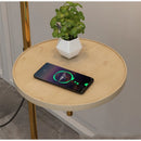 lampe de sol et table en bois avec chargement sans fil