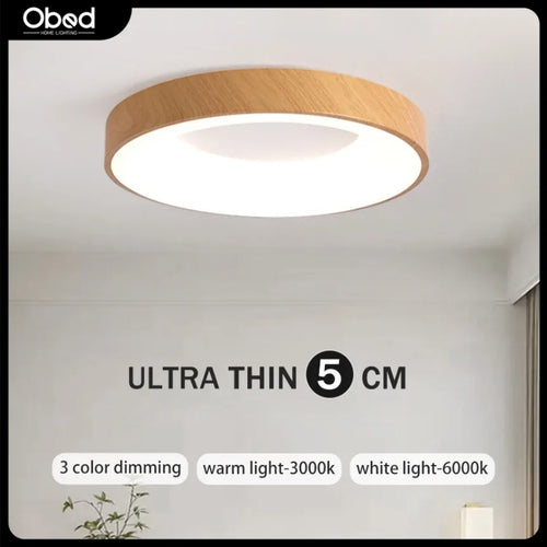Moderne LED-Deckenleuchte Rund Holzoptik Ultraflach Dekorativ - vue 2 sur 8