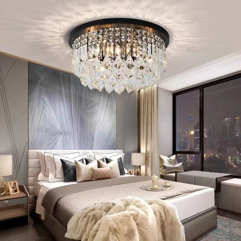lustre dimmable led en cristal style américain de luxe - vue 4 sur 12