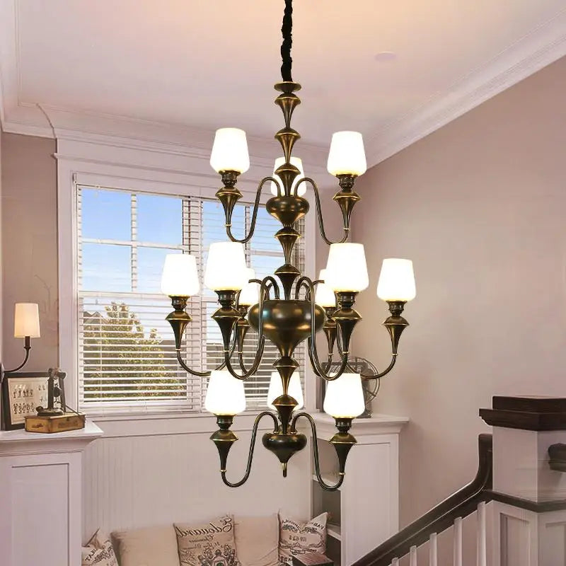 lustre en cuivre avec abat jour en verre élégant et moderne - vue 4 sur 22