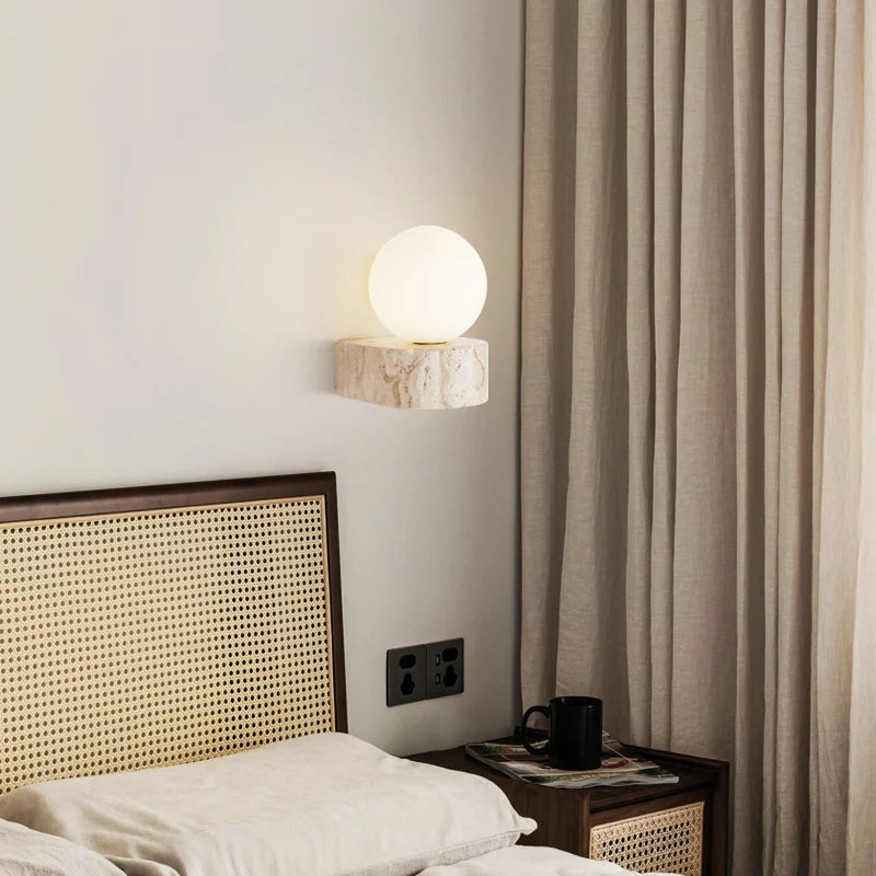 applique murale vintage en pierre naturelle avec abat-jour en verre et led - vue 4 sur 6