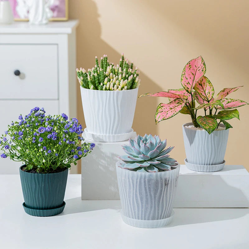 pot de fleurs haut simple en plastique à ondulations multicolore - vue 3 sur 8